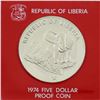1974 Republic of Liberia  $5 Proof Coin in display card