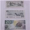 Set of 3x Bank of Canada 1979, 1991 and 2004 $20 banknotes.