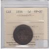 Image 1 : 1896 Canada large Cent ICCS Certified VF-20