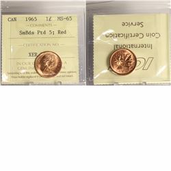 1965 Small Beads Pointed 5 Canada 1-cent ICCS Certified MS-65