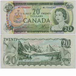 1969 Bank of Canada Pre-Print crease $20; cat code BC-50b, WL1566587 in VF