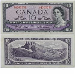 1954 Bank of Canada 3-digit RADAR $10; cat code BC-40b, H/T4303034