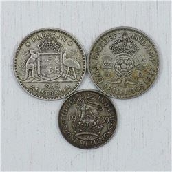 Estate lot of 3x  British Empire Silver coins. You will receive a  1937 Two Shilling, 1938 Australia