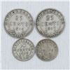 Image 1 : Estate lot of 4x silver Newfoundland coins.  You will receive a 1917 25c,1919 25c,1942 10c and 1945 