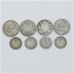 Estate lot of Canada pre-1967 silver coins. You will receive 4x dimes, and 4x quarters.