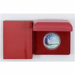 2014 Canada 1oz .9999 Fine Silver Colourized maple leaf coin with red display box. (Tax Exempt)