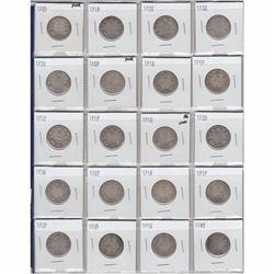 20 x Mixed Canada silver 25ct's dated 1905 to 1936. 20pcs.