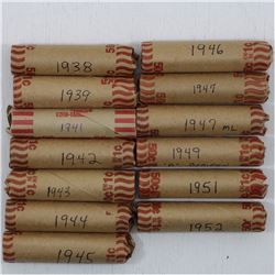 Estate lot of  Canada Circulated 1-cent Roll of 50pcs. You will receive a 1938,1939,1941,1942,1943,1
