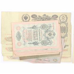 Lot of 23 Russian notes;  6 x 1909 10 Rubles, 6 x 1905 3 Rubles, 2 x 1909 25 Rubles, 3 x 1909 5 Rubl