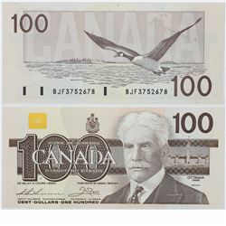 1988 Bank of Canada $100; cat code BC-60a-i, BJF3752678