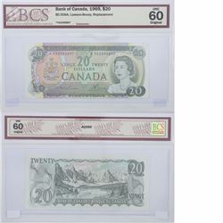 1969 Replacement $20.00 note from the Bank of Canada; cat code BC-50bA, Lawson-Bouey signatures, Pre