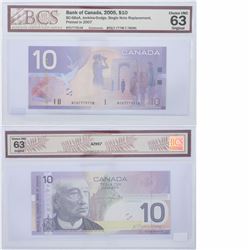 2005 Replacement $10.00 note from the Bank of Canada; cat code BC-68aA, Jenkins-Dodge signatures, Pr