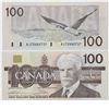 Image 1 : 1988 $100.00 note from the Bank of Canada; cat code BC-60a, Thiessen-Crow signatures, Prefix AJT in 