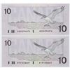 Image 1 : 2 x 1989 $10.00 Replacement notes in UNC. You will receive an ADX with a Thiessen-Crow signature (BC