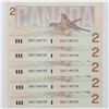 Image 1 : 5 x 1986 $2.00 notes with consecutive serial numbers.
