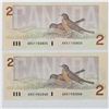 Image 1 : 2 x 1986 $2.00 ARX Replacement notes; Each Note begins with the ARX Prefix.