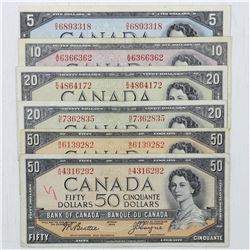 Estate lot of 6x 1954 Banknotes with a total face value of $155! They come in denominations of $5, $