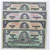 Image 1 : Estate lot of 4x 1937  $1, $2, $10 and $20 Canada banknotes.
