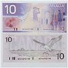 Image 1 : Pair of 1986 & 2001  $10 Matching Prefix/ Serial Number (BEH 6492198) Banknotes.