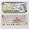 Image 1 : Pair of Banknotes from the Bank of Canada in UNC condition; the last $1.00 and $2.00 note issued for