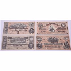 Lot of 4x Confederate States of American $5, $10, $50 & $100 Bank Notes(replica play money)