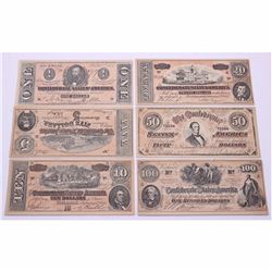 Lot of 5x Confederate States of American $1, $5, $10, $50 & $100 Bank Notes(replica play money)