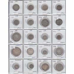 Mixed page of 20 x Silver  World Decimal coins-Oldest date 1916