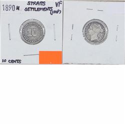 1890H Straits Settlement 10 cents silver