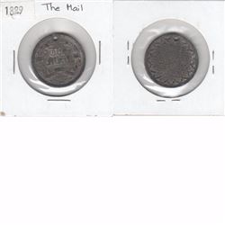 1889  The Mail  Token with writing on the back (Holed). Diameter 30mm