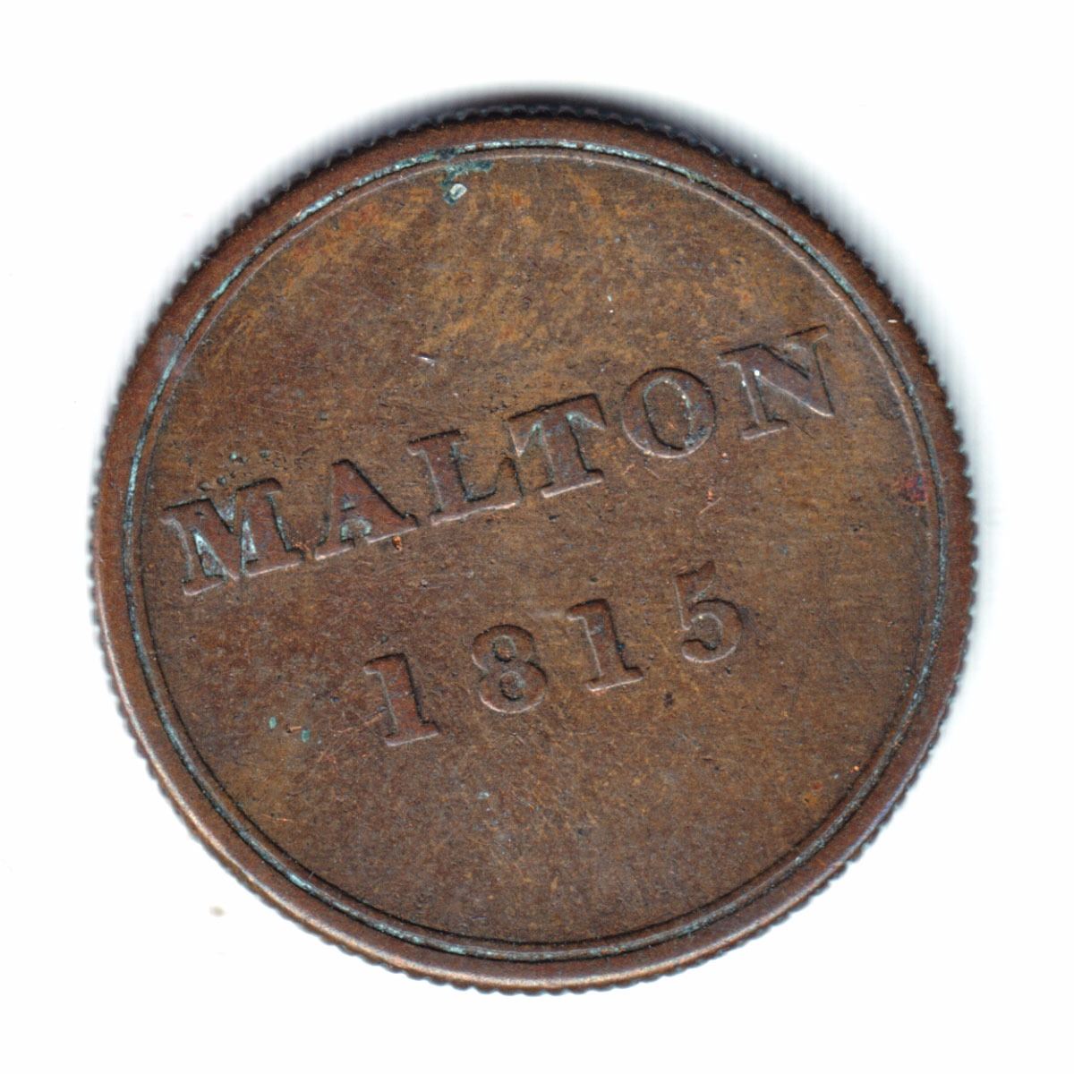 1815 Malton Token Yorkshire farthing. Diameter 21mm
