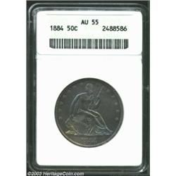 1884 50C AU55 ANACS. A sharply struck example of this low mintage Half. Deeply toned in gunmetal-gra