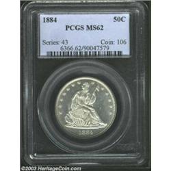 1884 50C MS62 PCGS. A well struck piece with bright semi-prooflike luster and lightly abraded surfac