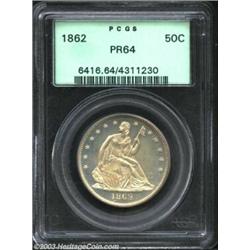1862 50C PR64 PCGS. The deeply reflective fields show a few scattered hairlines, but these are well.