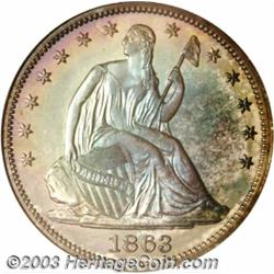 1863 50C PR69 NGC. The No Motto Seated Liberty Half Dollar was produced in various types from 1839-1