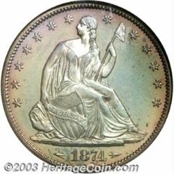 1874 50C Arrows PR66 NGC. This coin displays small arrowheads flanking the date--a common feature fo