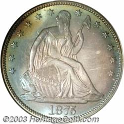 1875 50C PR67 NGC. Rich lavender-charcoal toning envelops both sides and lightens a little over the.