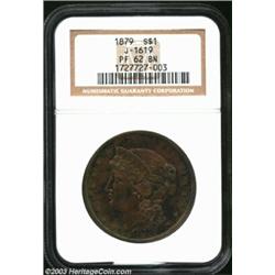 1879 S$1 Metric Dollar, Judd-1619, Pollock-1814, R.6-7, PR62 Brown NGC. Same design as the silver pa