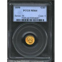 1850 G$1 MS64 PCGS. Sharply struck and exquisitely preserved, with full radiant luster, this near-Ge