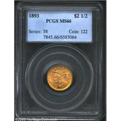 1893 $2 1/2 MS66 PCGS. Produced in limited numbers (30,000 business strikes), this late date Liberty