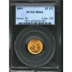 1899 $2 1/2 MS66 PCGS. Well struck aside from the reverse denticles near 11 o'clock. A beautifully p