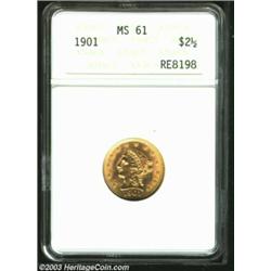 1901 $2 1/2 MS61 ANACS. A bright and flashy example that has a good strike and an immaculate reverse