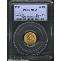 1905 $2 1/2 MS65 PCGS. Sharply struck and well preserved, with full gleaming luster and lovely pink-