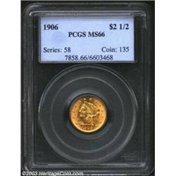 1906 $2 1/2 MS66 PCGS. This expertly preserved Gem displays a silky-smooth sheen from rim to rim. Bo