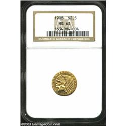 1908 $2 1/2 MS63 NGC. Pleasingly sharp for the issue, both the obverse and the reverse exhibit mediu
