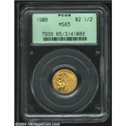 1908 $2 1/2 MS65 PCGS. While the 1908 may not be rare in an absolute sense, Gem quality survivors ar