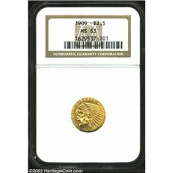1909 $2 1/2 MS63 NGC. The sharply impressed surfaces are awash in original green-gold color. Pleasin
