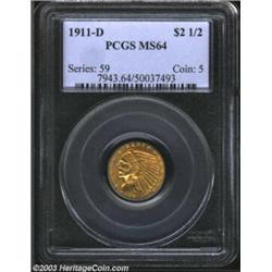 1911-D $2 1/2 MS64 PCGS. The first of only three mintmarked issues in the 1908-1929 Indian Quarter E