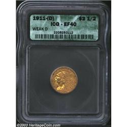 1911-D $2 1/2 Weak D XF40 ICG. The first of two XF examples with a very weak mintmark. The surfaces.