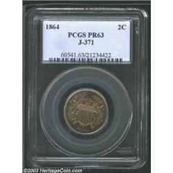 1864 2C Two Cents, Judd-371, Pollock-440, R.6, PR63 PCGS. Struck with the regular Large Motto Two Ce