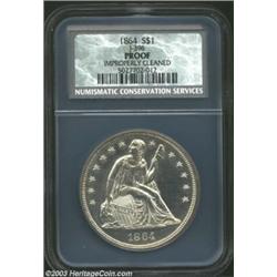 1864 S$1 Dollar, Judd-396, Pollock-464, R.7, Proof, Improperly Cleaned, NCS. The obverse die is that